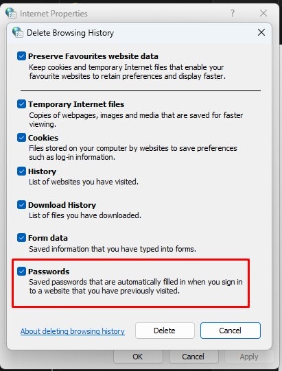 Select saved passwords